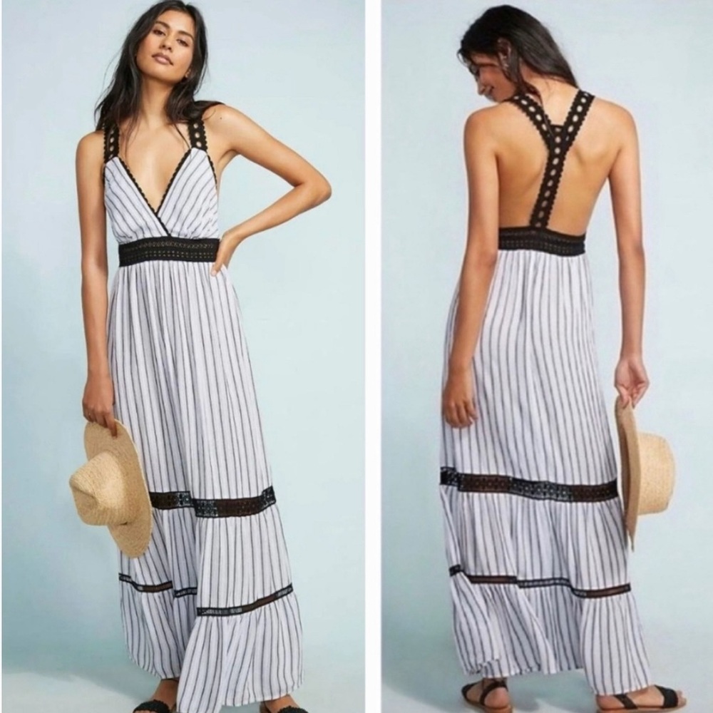 Anthropologie Lilka Jaluit Striped Maxi Dress Tiered M